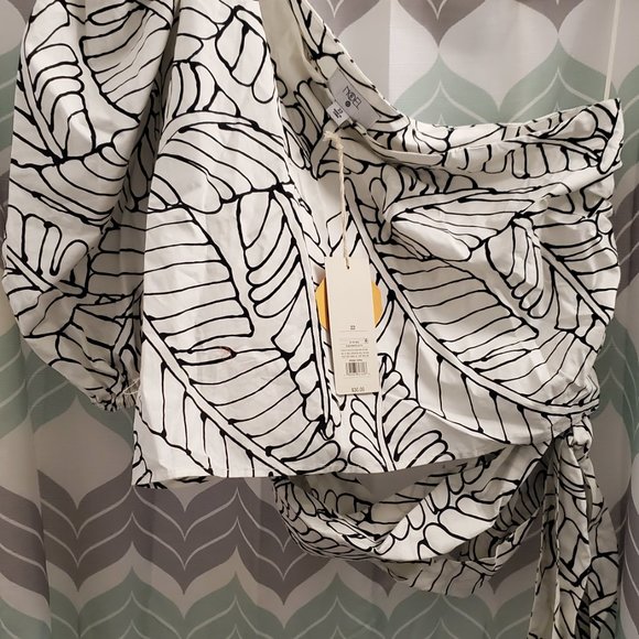 NWT Women's Sketch Palm Leaf Print Wrap Tie One Shoulder Top - Fe Noel x Target - Picture 5 of 6